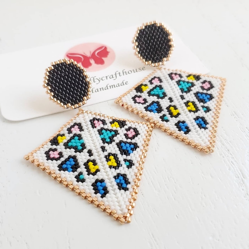 Earrings,leopard print miyuki beaded earrings